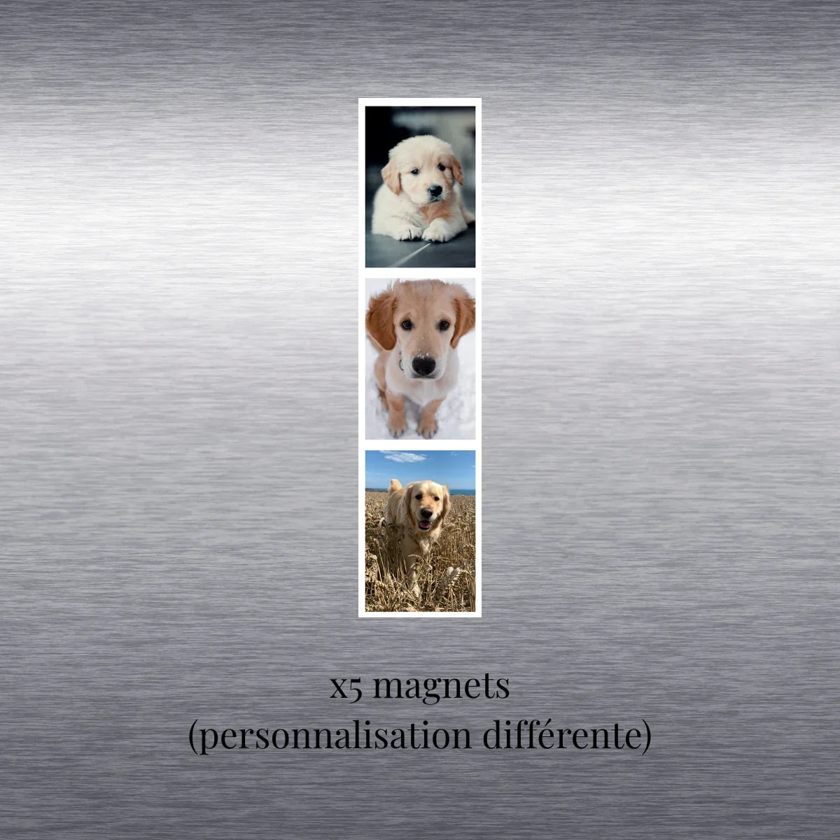 Présentation magnet photo cabine personnalisé sur porte de frigo (lot de 5 magnets avec personnalisation différente)