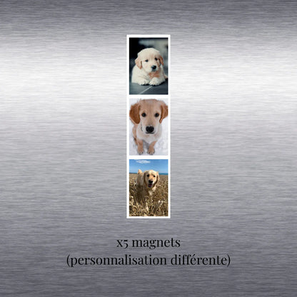 Présentation magnet photo cabine personnalisé sur porte de frigo (lot de 5 magnets avec personnalisation différente)