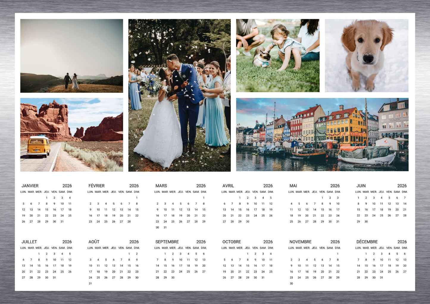 Calendrier magnétique pêle-mêle sur frigo