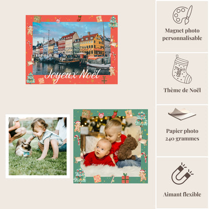 Composition pack trio magnets Noël personnalisés - options rouge et vert