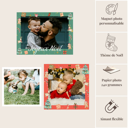 Composition pack trio magnets Noël personnalisés - options rouge et vert