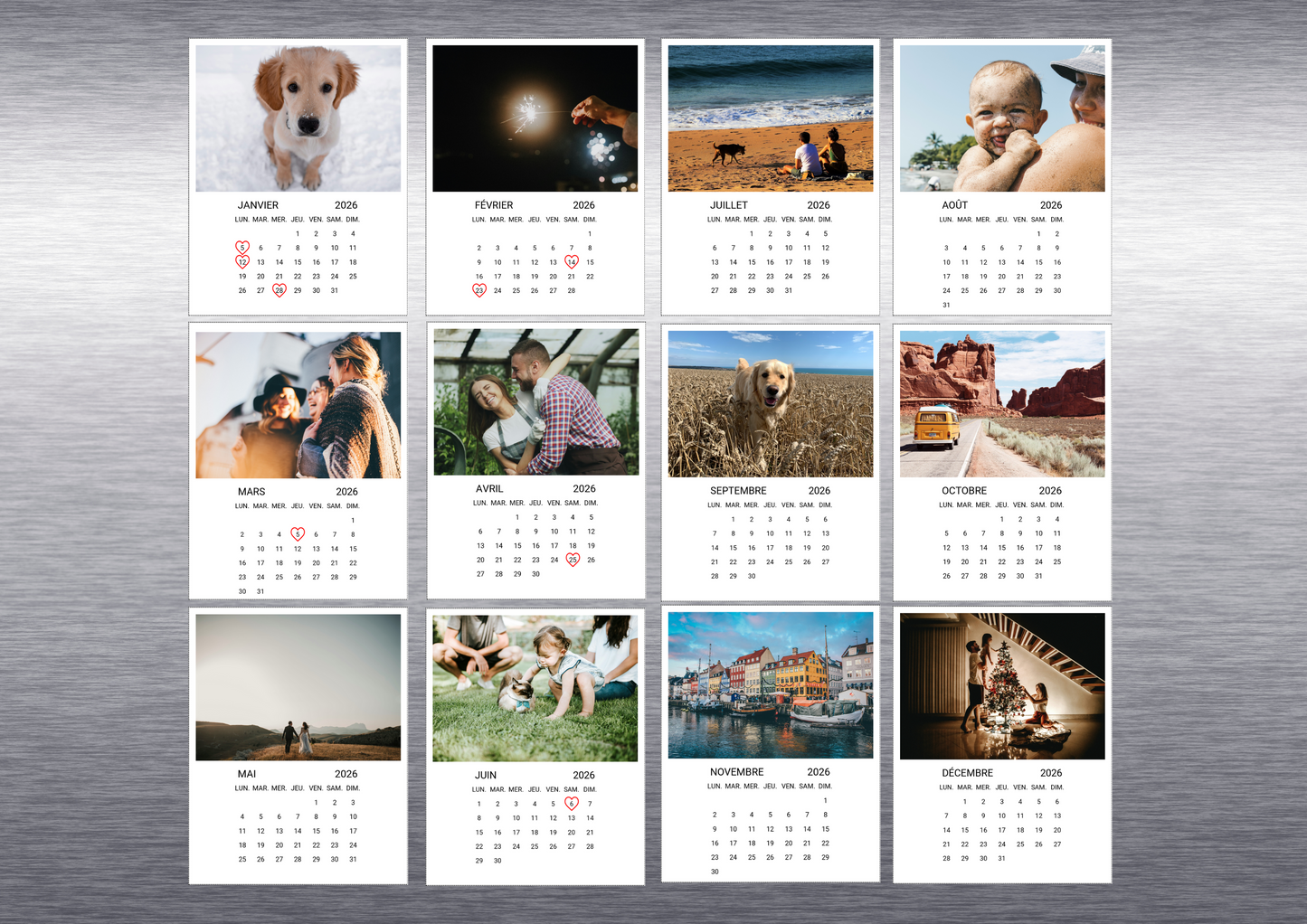 Présentation 1 magnet calendrier personnalisé par mois sur frigo