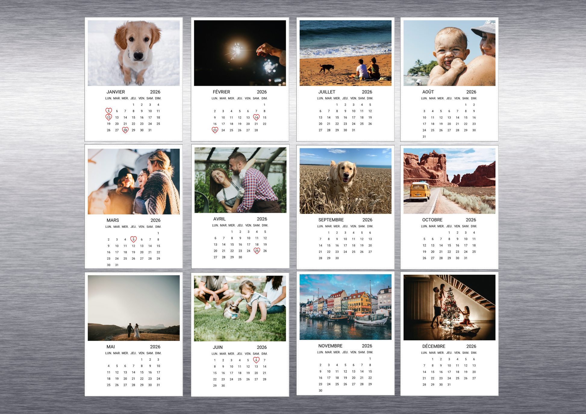 Présentation 1 magnet calendrier personnalisé par mois sur frigo