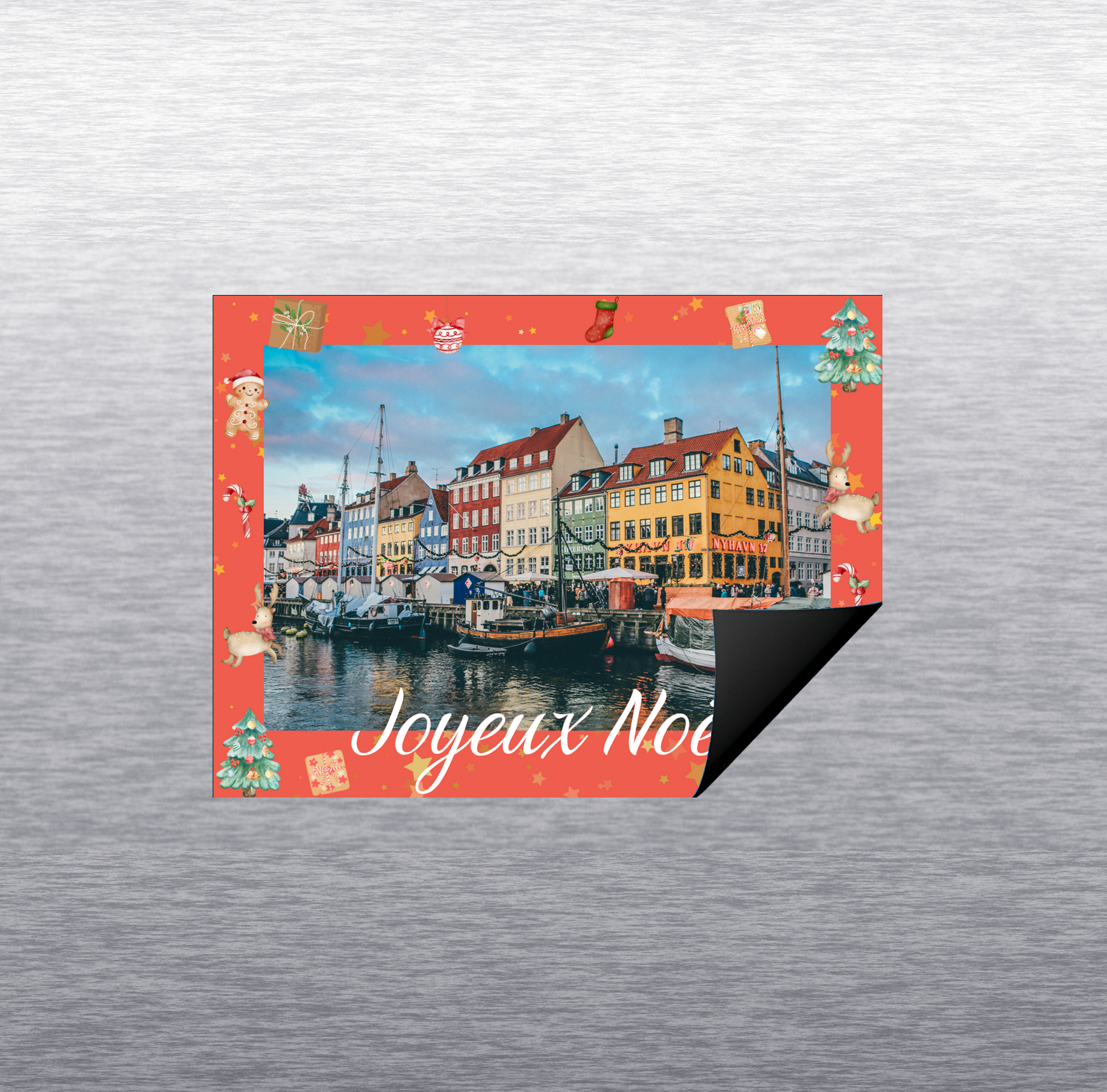 Détail magnet personnalisé Joyeux Noël rouge