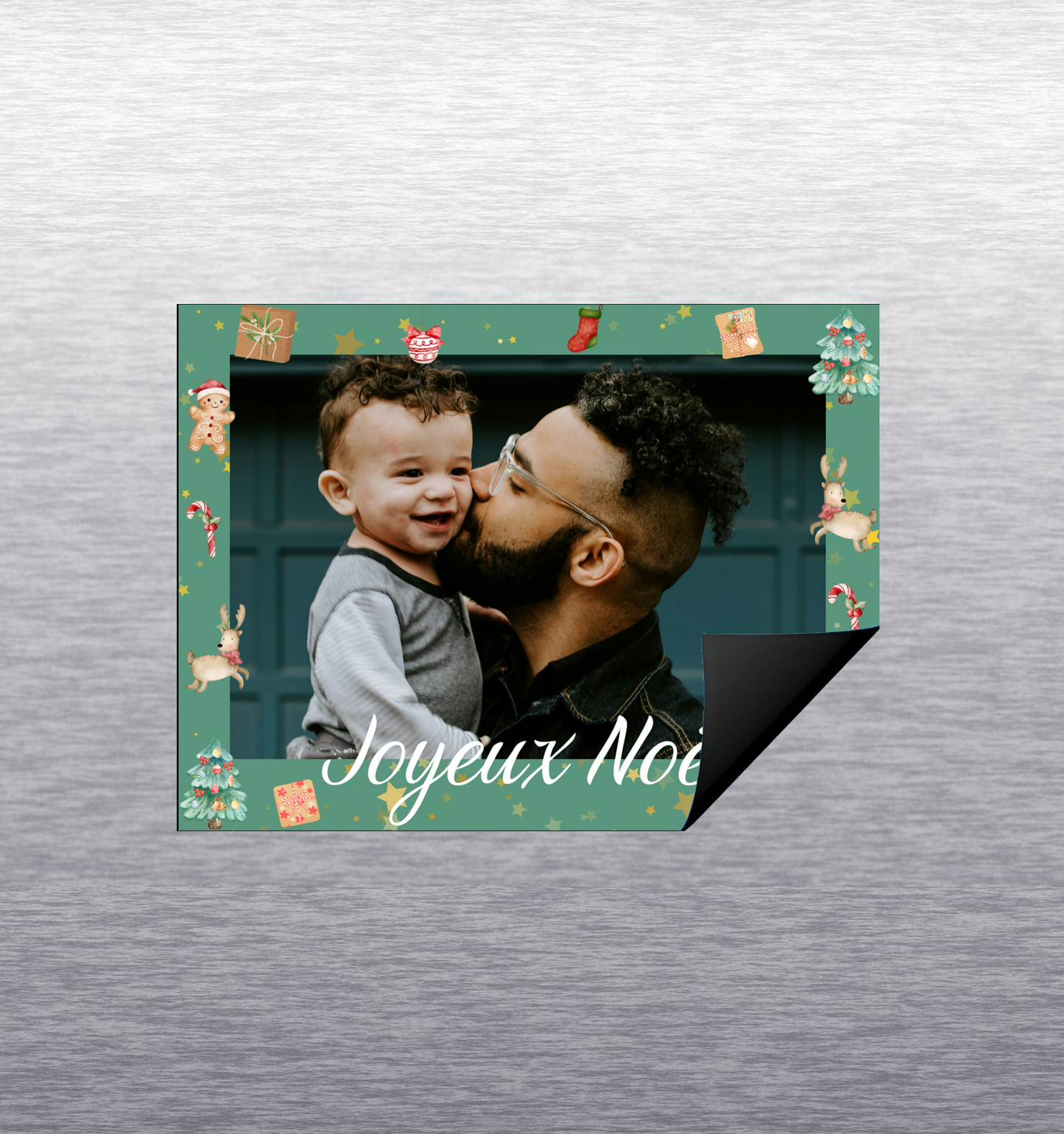 Détail magnet personnalisé Joyeux Noël vert