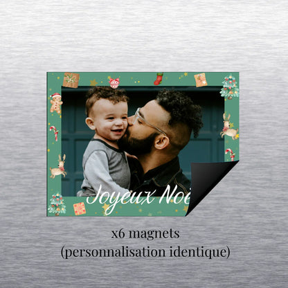 Détail magnet personnalisé Joyeux Noël vert (lot de 6 magnets personnalisation identique)