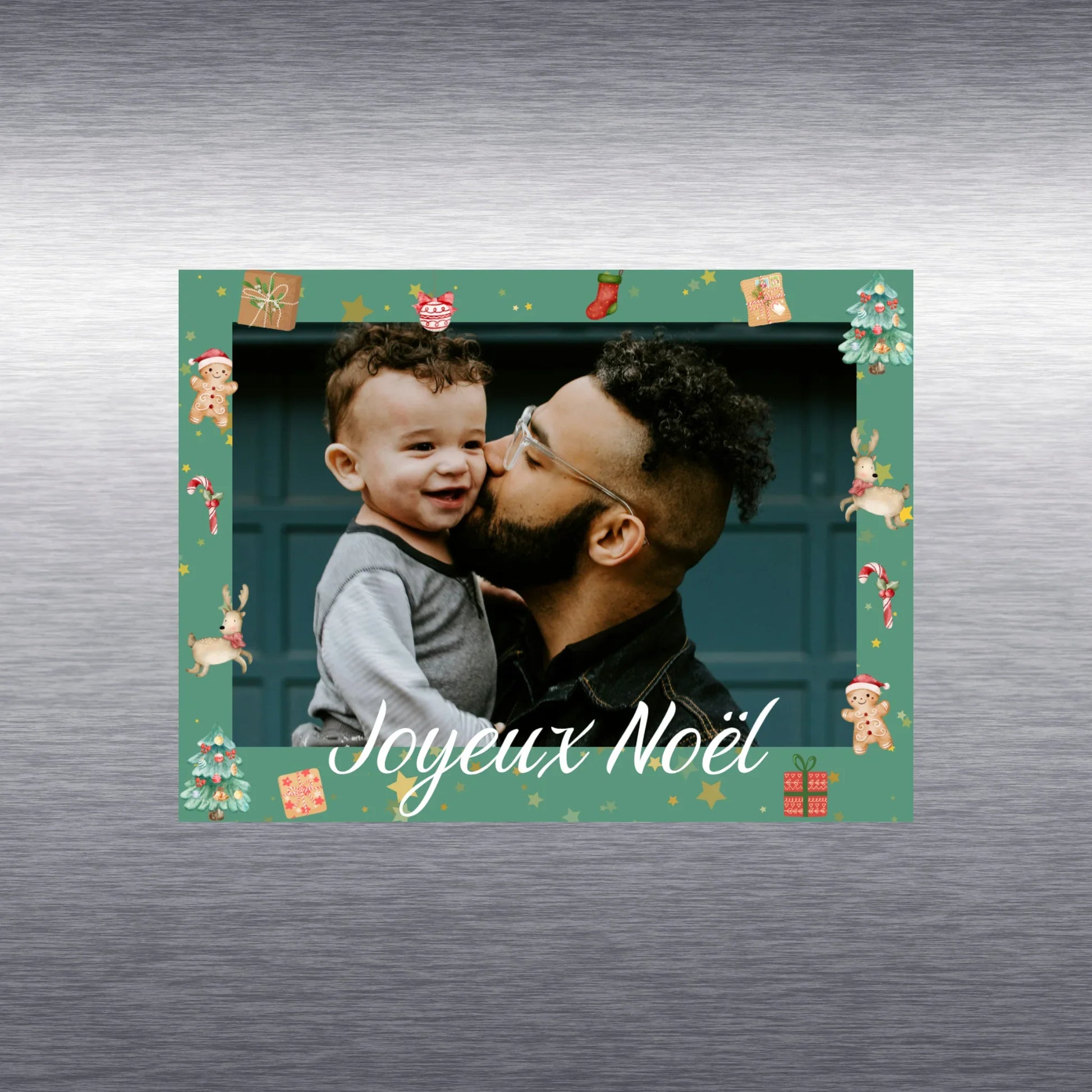 Magnet photo personnalisé Joyeux Noël vert sur frigo
