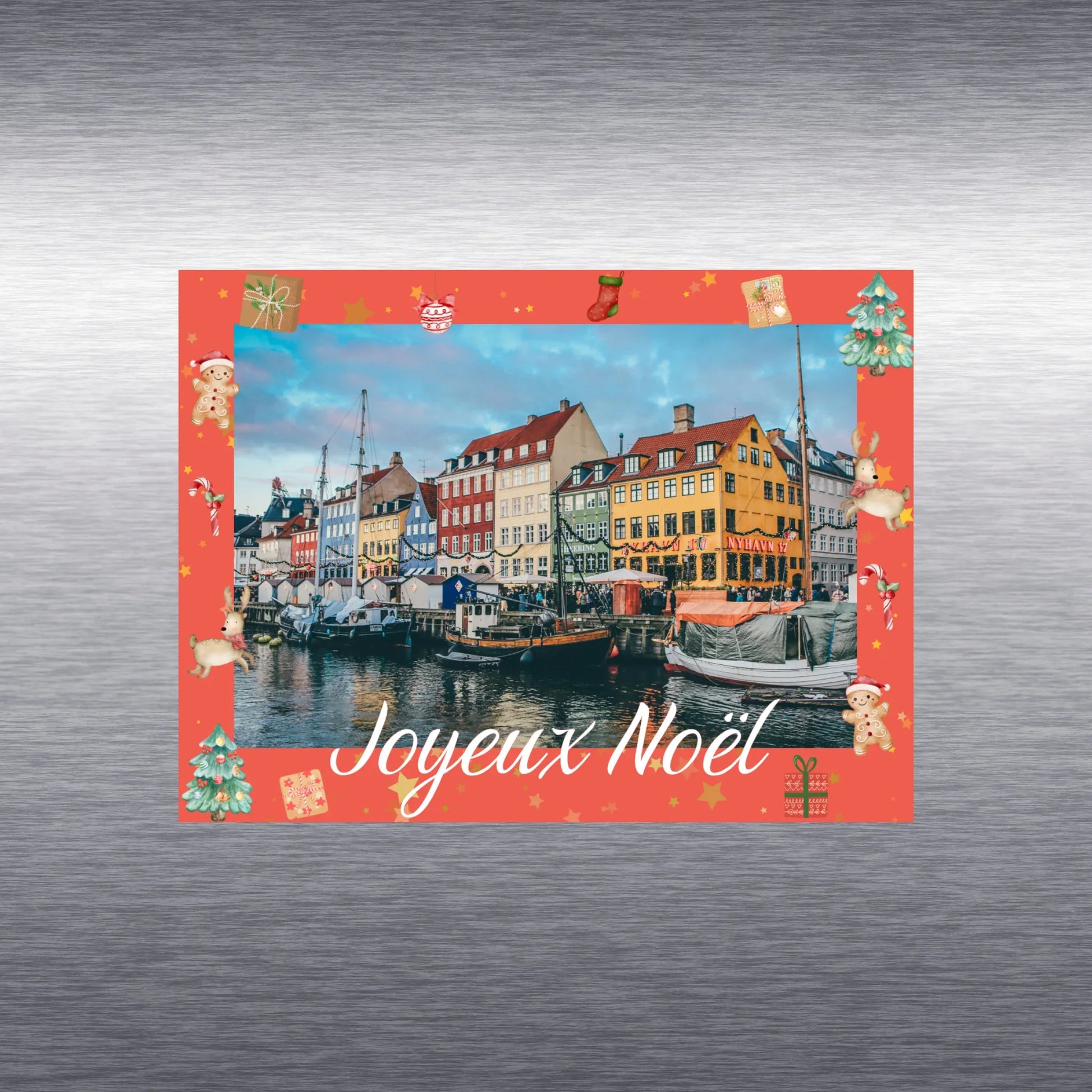 Magnet photo personnalisé Joyeux Noël rouge sur frigo