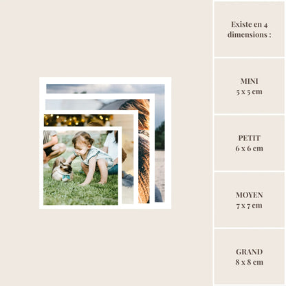 Présentation des dimensions exactes des 4 formats carrés