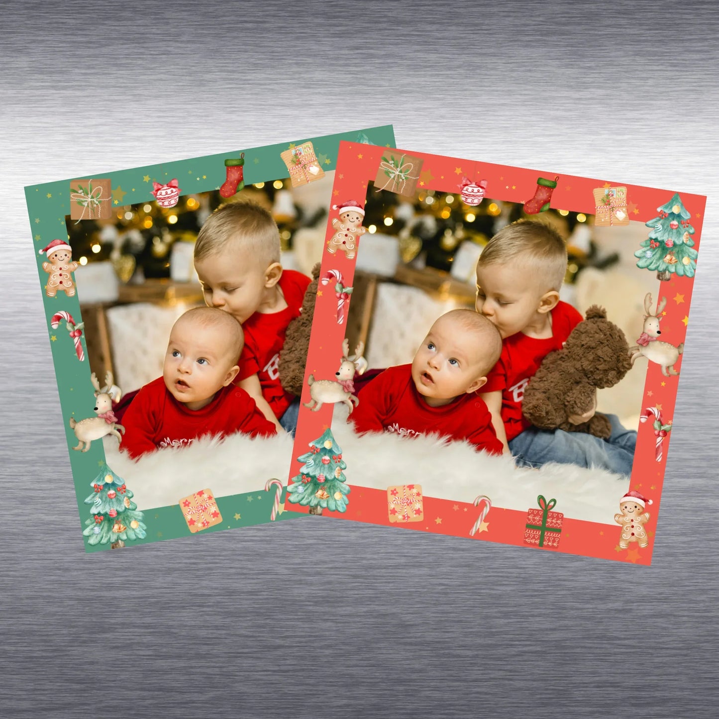 Magnet photo Noël personnalisé carré sur frigo - Ambiance festive