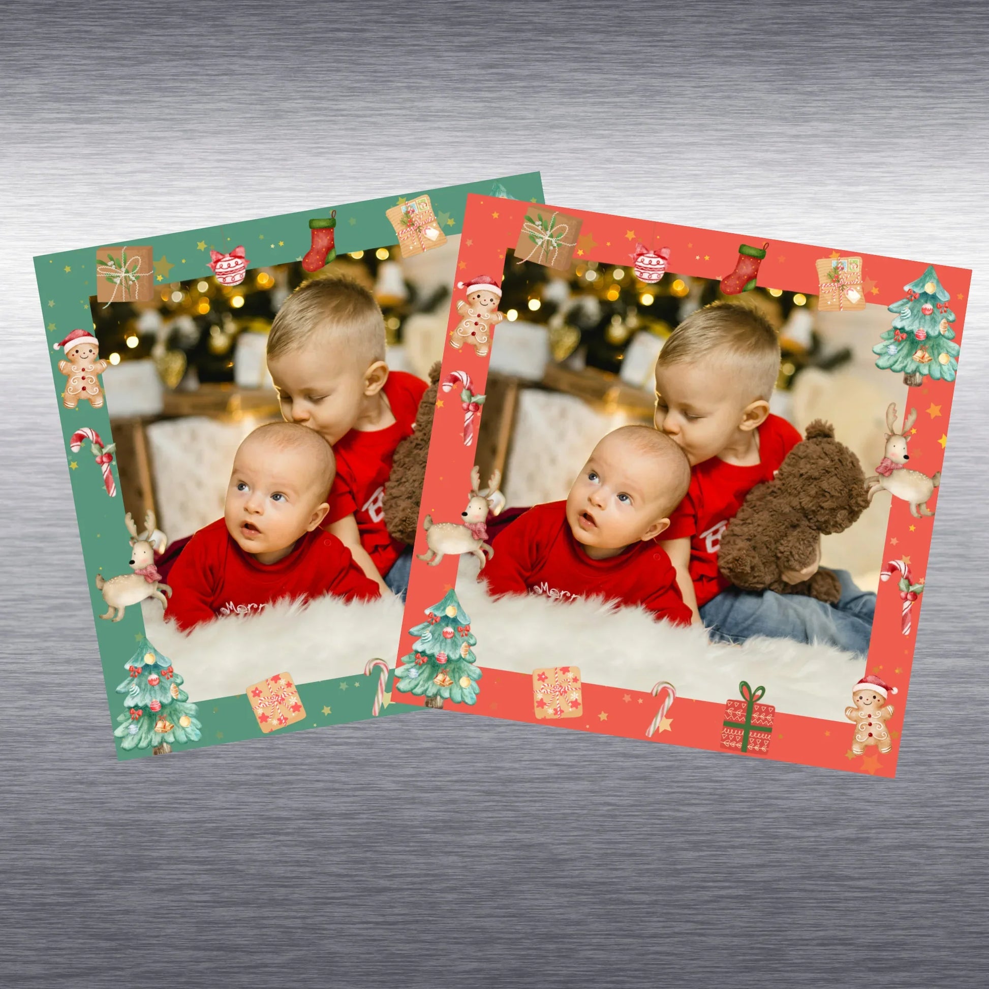 Magnet photo Noël personnalisé carré sur frigo - Ambiance festive