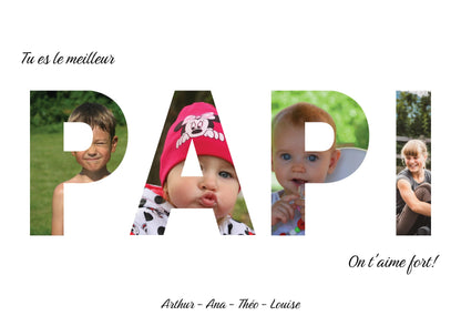Affiche personnalisée "Tu es le meilleur papi", chaque lettre du mot papi contient une photo