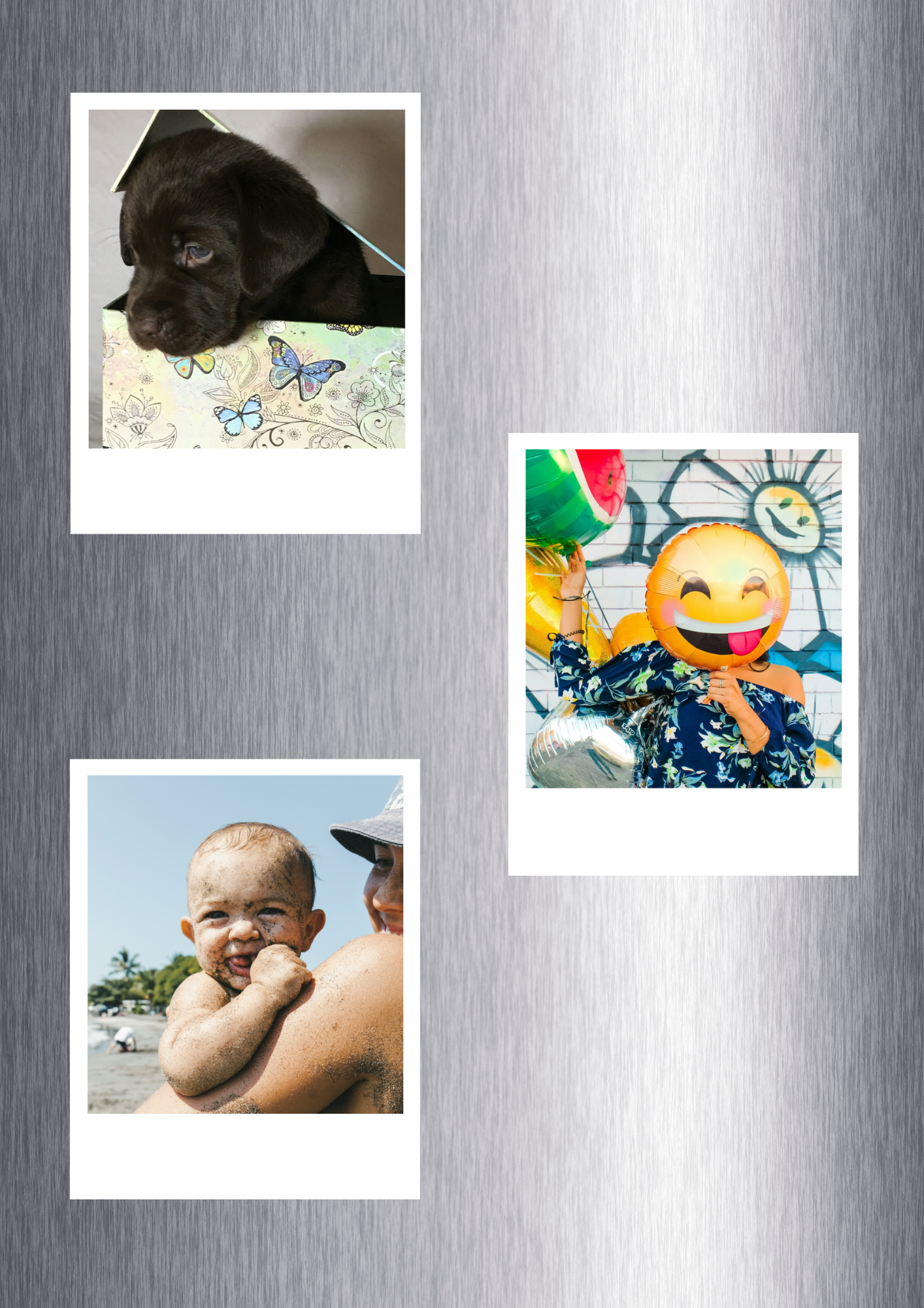 3 magnets photo retro personnalisés sur un frigo